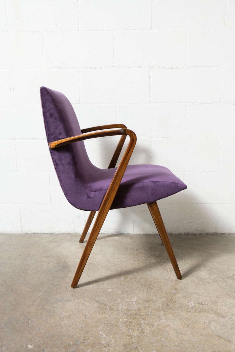 Mid-20th Century Set of Four Danish Modern Chairs in Velvety Purple