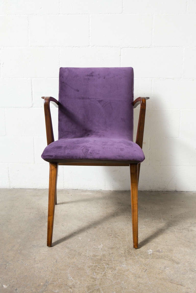 Upholstery Set of Four Danish Modern Chairs in Velvety Purple