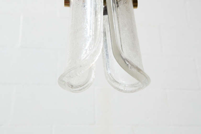 Mid-20th Century Pair of Carlo Nason Petal-Like Brass and Glass Pendants
