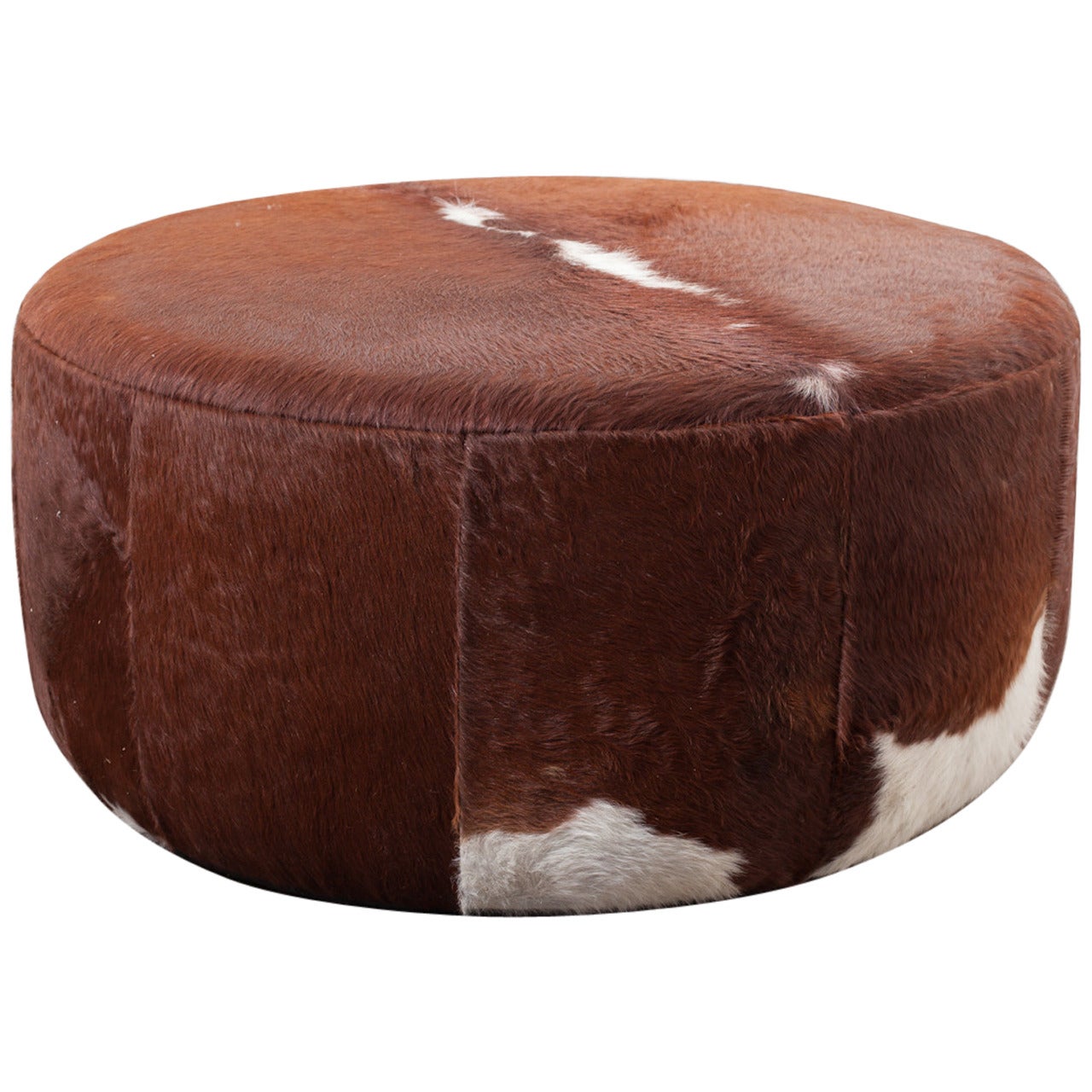 Three Foot Wide Vintage Inspired Cowhide Ottoman or Coffee Table
