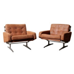 Pair of Suede Poul Cadovius Lounge Chairs