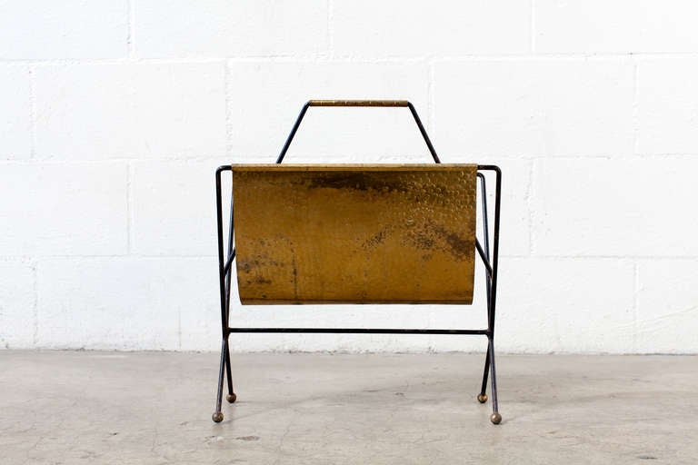 Royere Style Brass And Black Magazine Stand