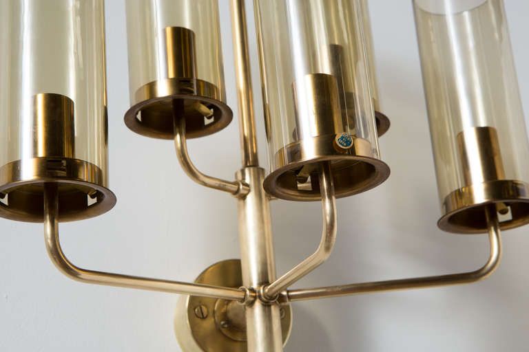 Hans Agne Jakobsson Brass and Amber Glass Wall Lamp In Good Condition In Los Angeles, CA