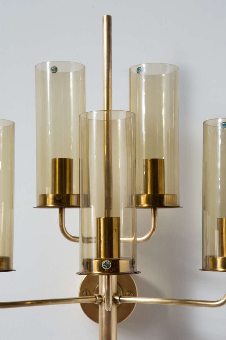 Mid-Century Modern Hans Agne Jakobsson Brass and Amber Glass Wall Lamp