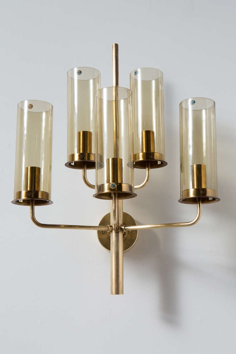 Hans Agne Jakobsson Brass and Amber Glass Wall Lamp