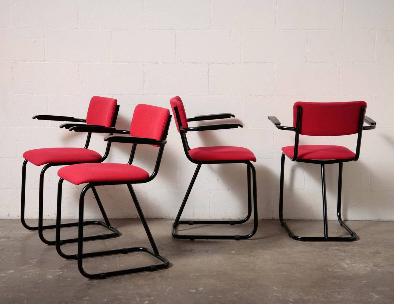 Set of Eight Gispen Tubular Chairs