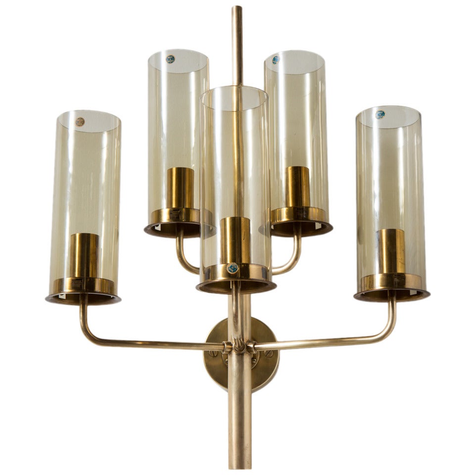 Hans Agne Jakobsson Brass and Amber Glass Wall Lamp