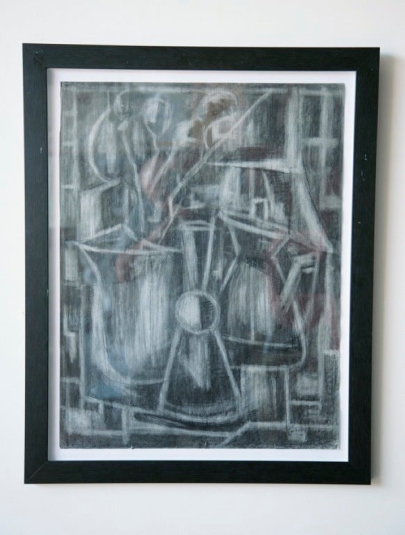 Mid-Century Modern Set of 4 French Charcoal Drawings