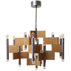 Gaetano Sciolari Brass and Chrome Ceiling Lamp