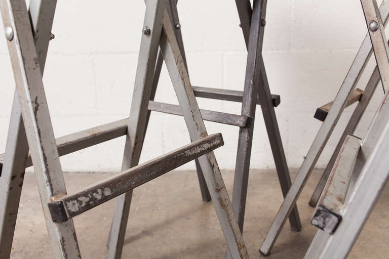 Metal and Birch Folding Bar Stools In Fair Condition In Los Angeles, CA