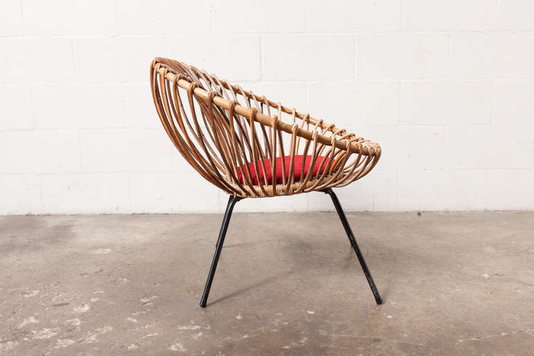 Mid-Century Modern Jacques Adnet Style Woven Rattan Hoop Chair