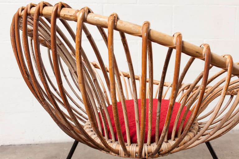 Late 20th Century Jacques Adnet Style Woven Rattan Hoop Chair