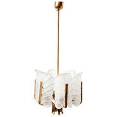 Orrefors Glass Leaf and Brass Pendant