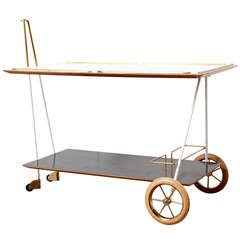 Mid-Century Modern Brass and Formica Rolling Bar Cart
