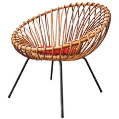 Jacques Adnet Style Woven Rattan Hoop Chair
