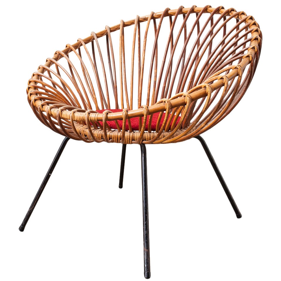 Jacques Adnet Style Woven Rattan Hoop Chair