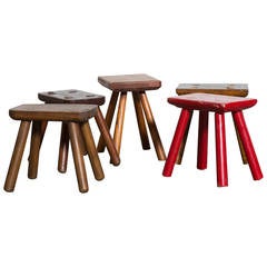 Set of Five Dutch Mid-Century Wood Stools