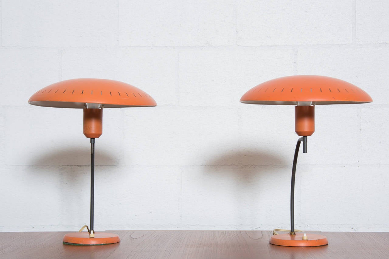 Mid-Century Modern Pair of Salmon Louis Kalff Table Lamps for Philips
