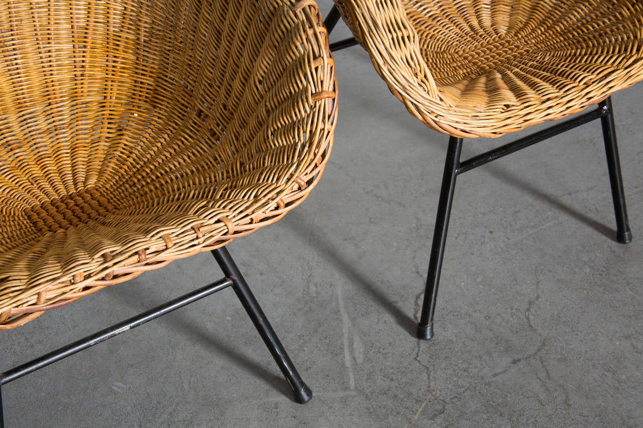 Pair of Jacques Adnet Style Woven Rattan Chairs 2