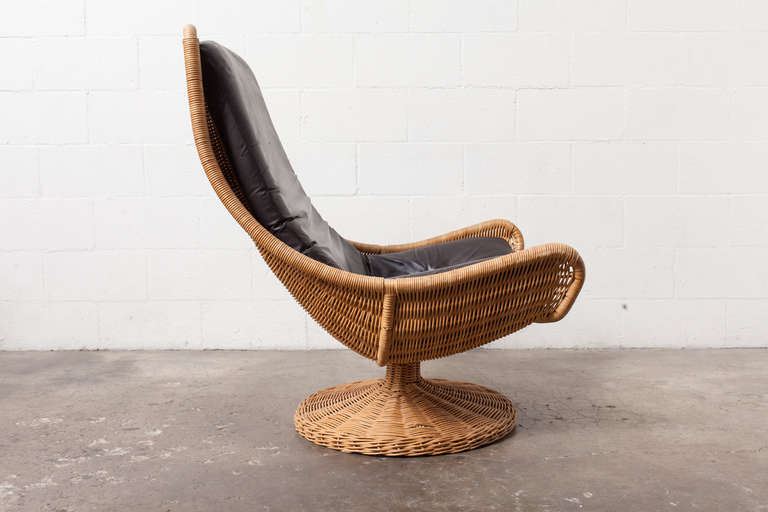 Gerard Van Den Berg Leather and Rattan Lounge Chair 1