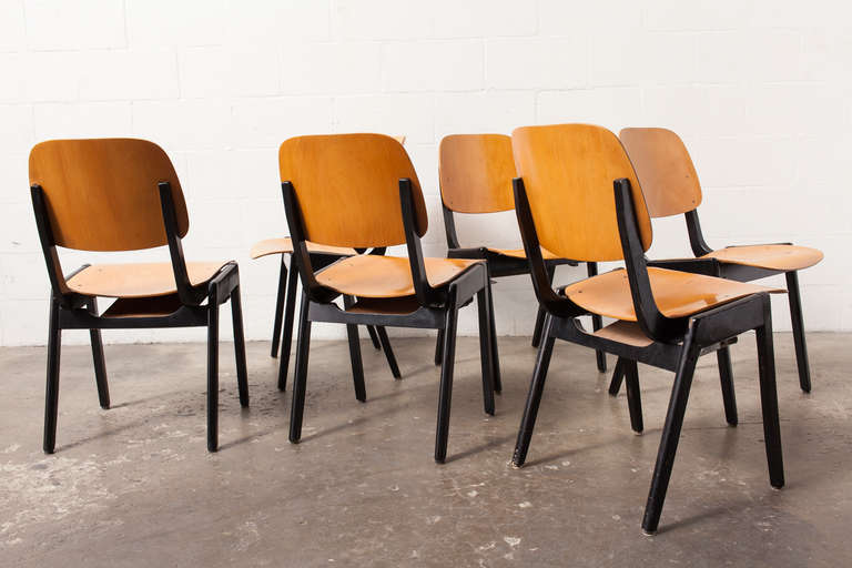 Mid-Century Modern Set of Six Roland Rainer Style Stacking Chairs