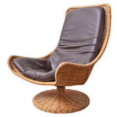 Gerard Van Den Berg Leather and Rattan Lounge Chair