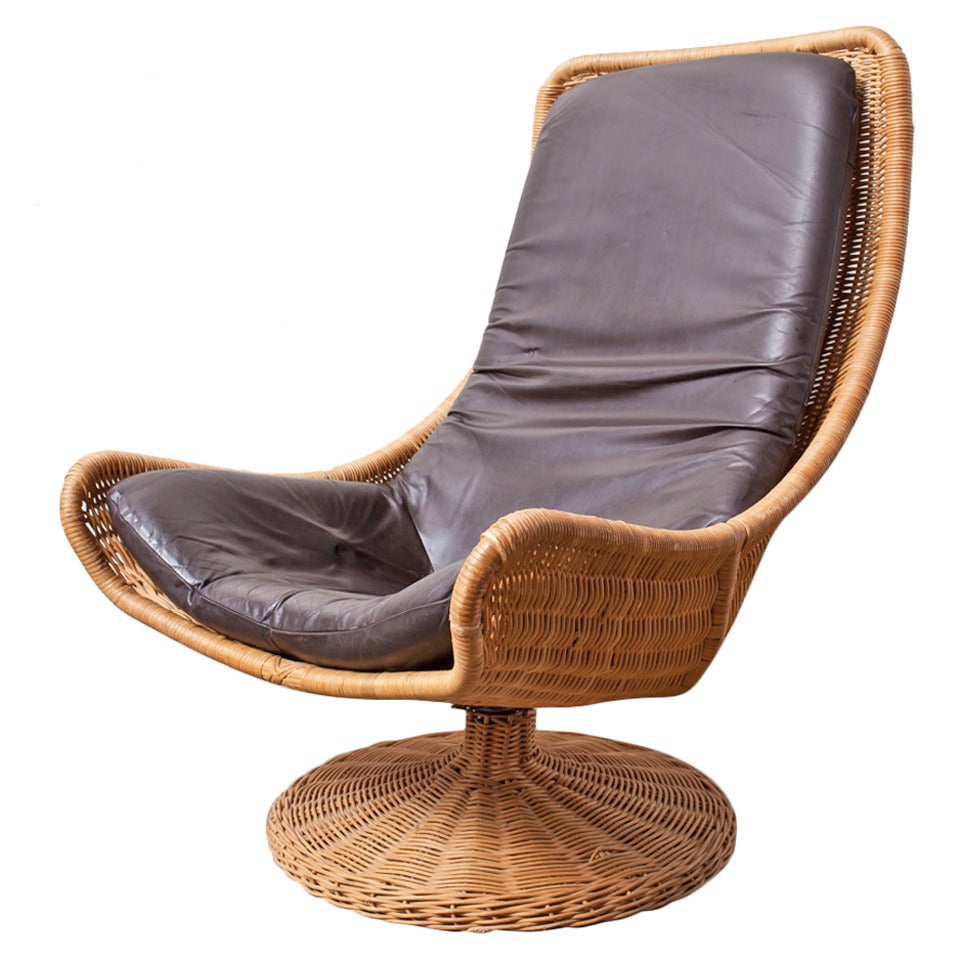 Gerard Van Den Berg Leather and Rattan Lounge Chair