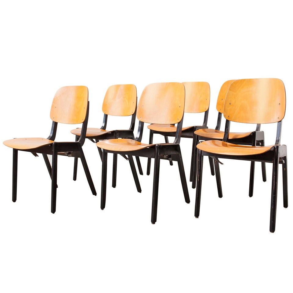 Set of Six Roland Rainer Style Stacking Chairs