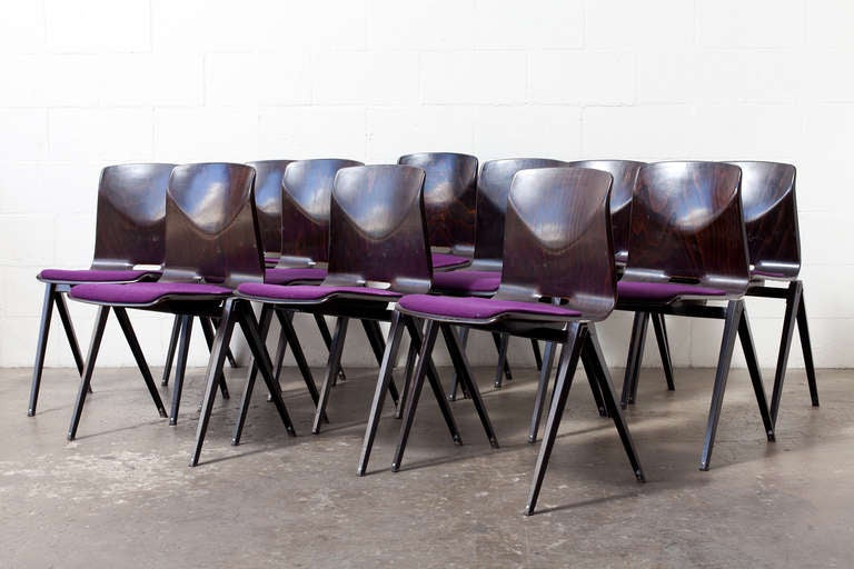 Set of 10 Jean Prouve Style Industrial Stacking Chairs