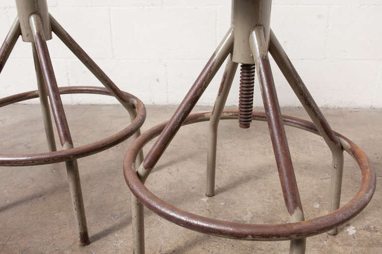 Pair of Midcentury Drafting Stools In Good Condition In Los Angeles, CA