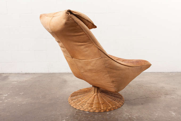 Mid-20th Century Gerard Van Den Berg Delantra Leather and Rattan Lounge Chair
