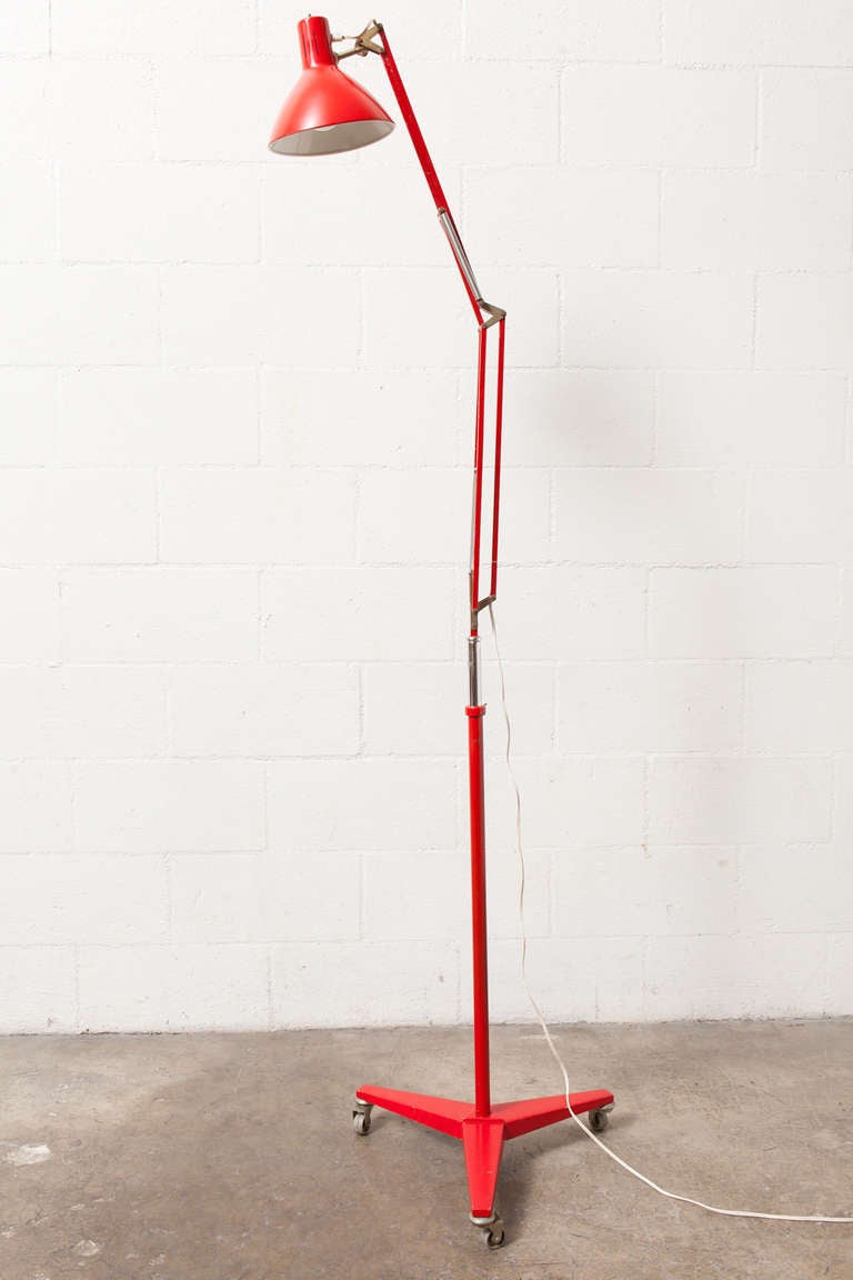 Dutch Industrial Red Rolling Drafting Lamp