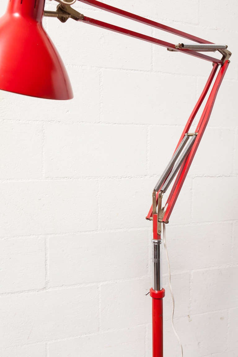 Industrial Red Rolling Drafting Lamp In Good Condition In Los Angeles, CA