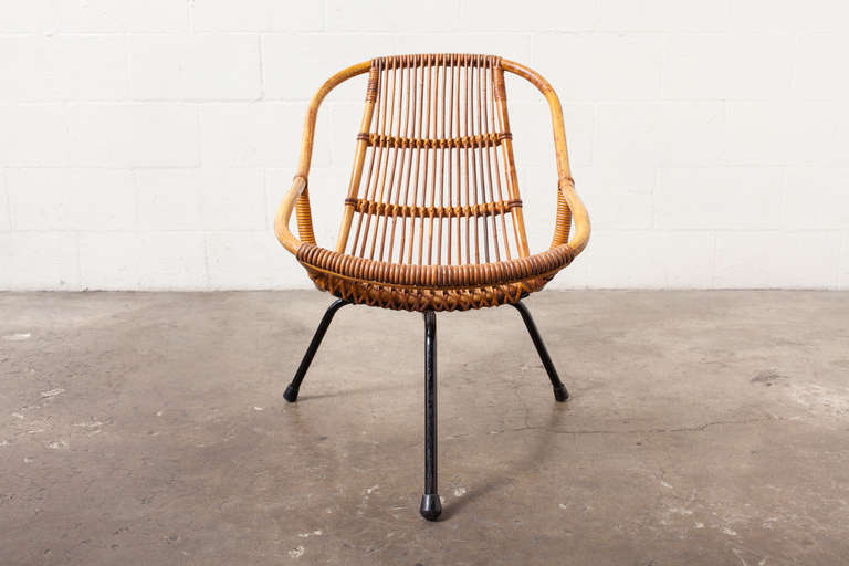 Dutch Mid-Century Modern Bamboo Tripod Lounge Chair