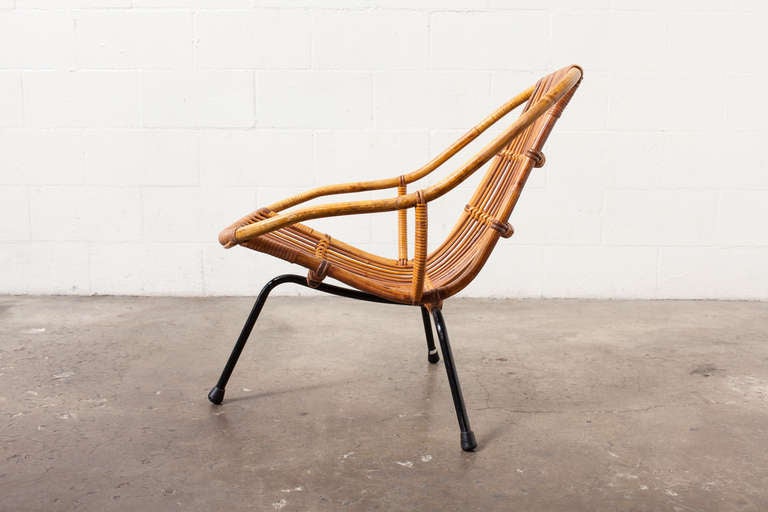 Mid-Century Modern Bamboo Tripod Lounge Chair In Good Condition In Los Angeles, CA