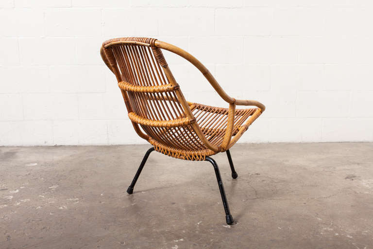 Metal Mid-Century Modern Bamboo Tripod Lounge Chair