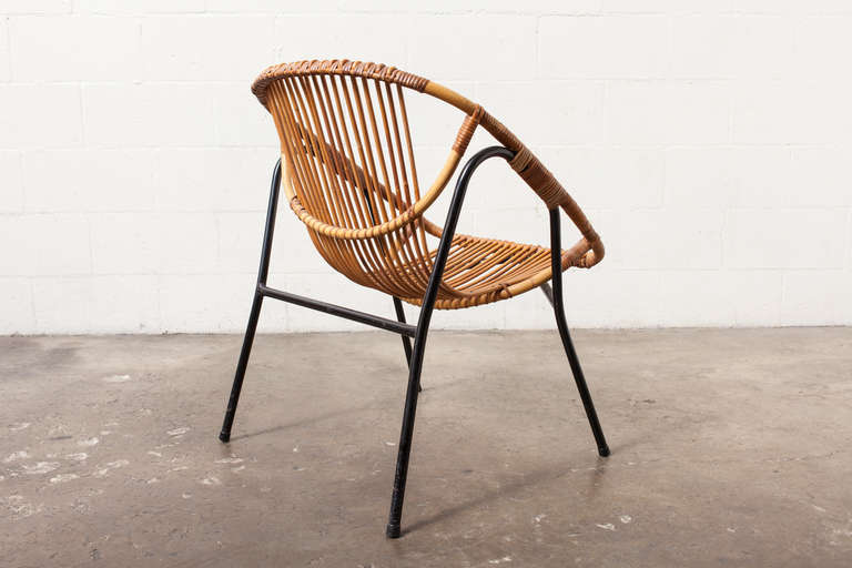 Dutch Mid-Century Modern Bamboo Bucket Lounge Chair