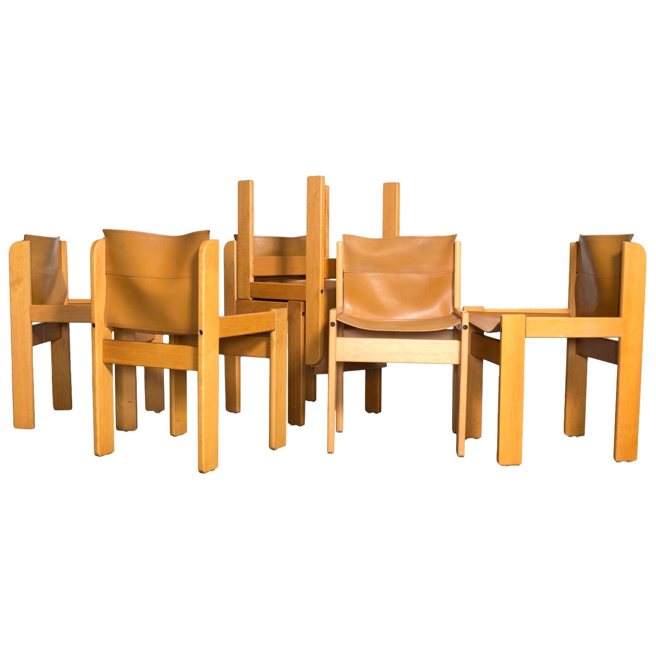 Set of Eight Italian Leather Sling Chairs by Ibisco