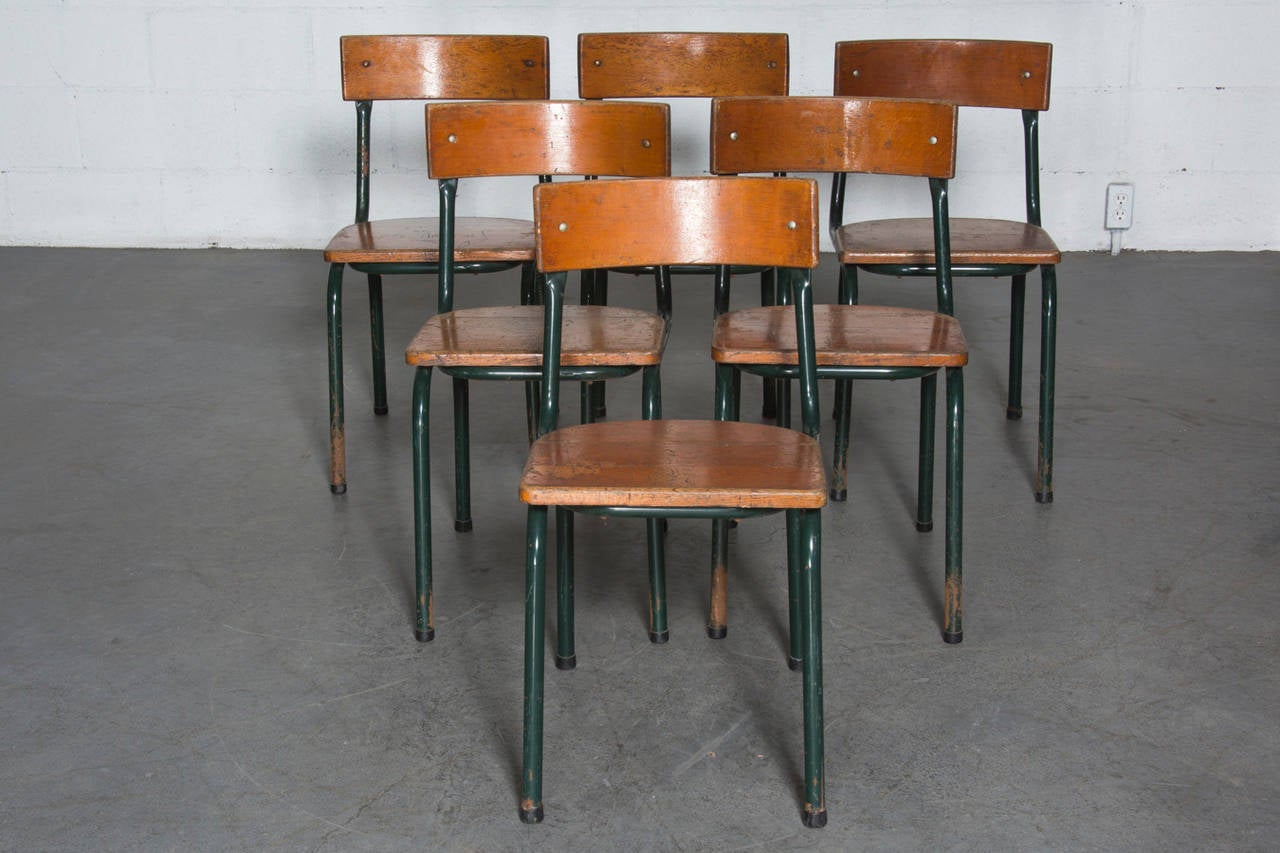 Mid-Century Modern Set of Six Tubax School Chairs