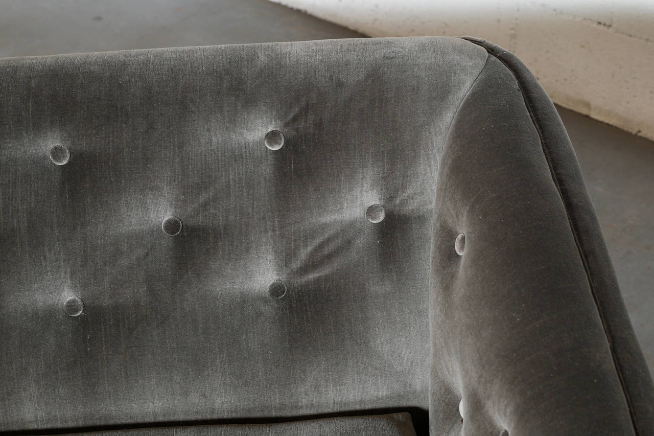 Chrome Artifort Grey Velvet Tufted Rolling Sofa
