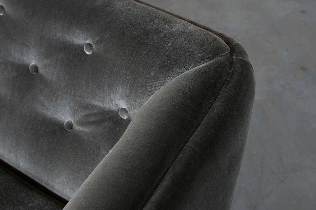 Mid-20th Century Artifort Grey Velvet Tufted Rolling Sofa