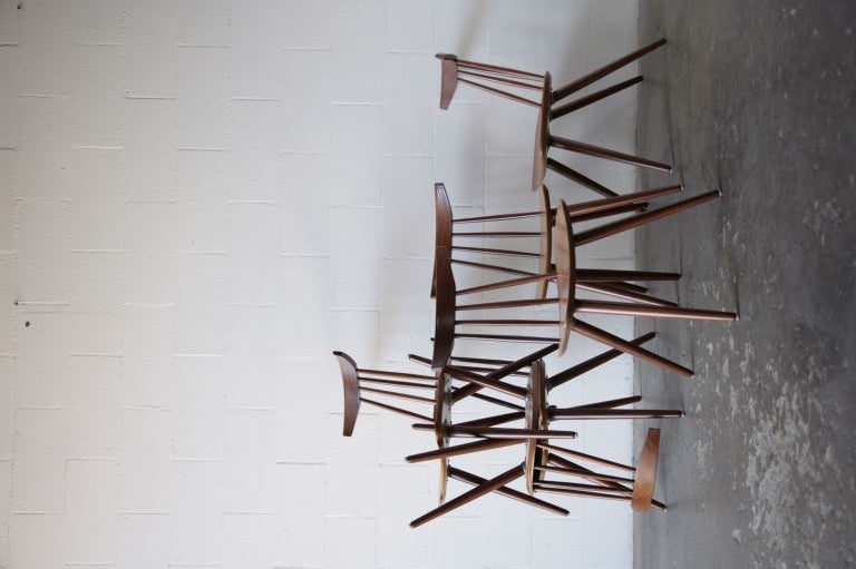 Set of 6 Spindle Back Dining Chairs Designed by Poul Volther for Frem Rojle. Set Price.