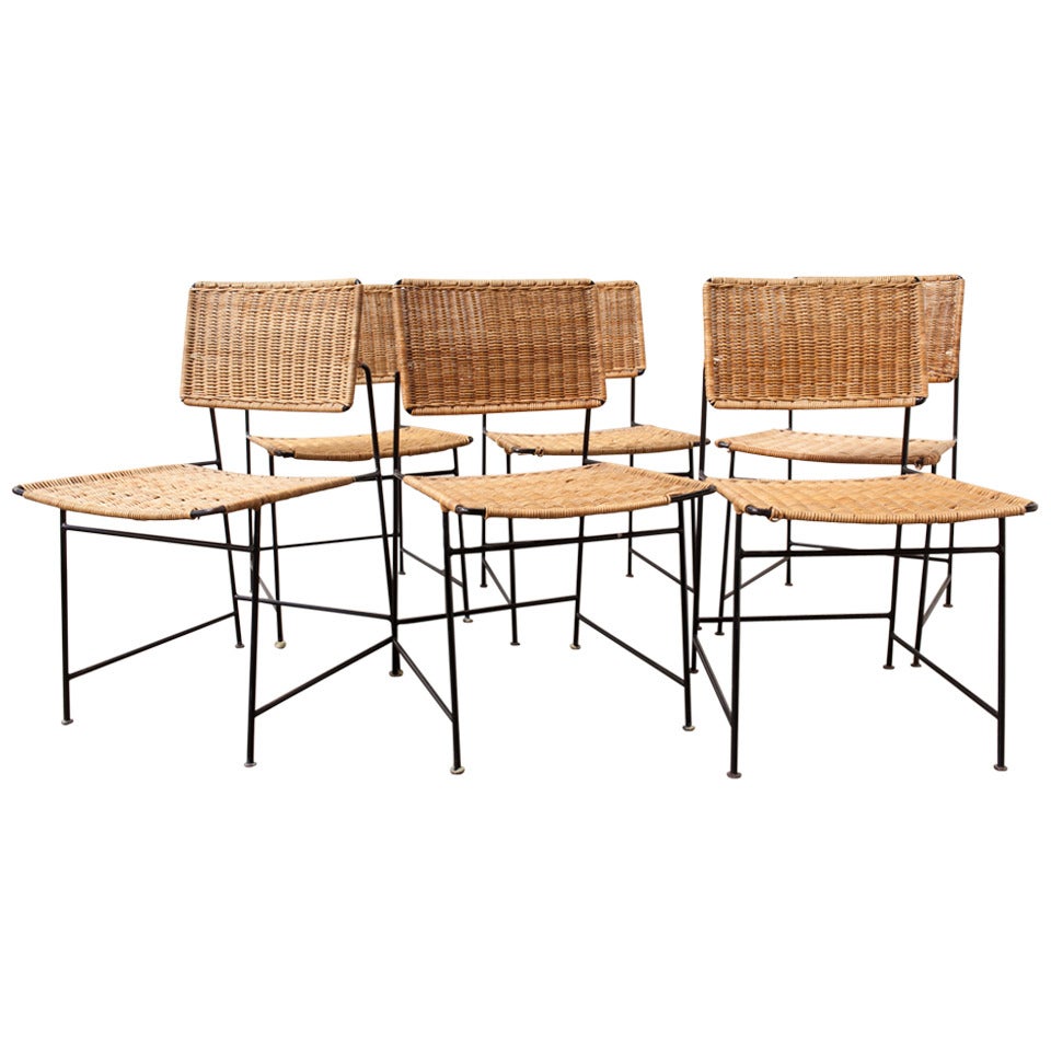 Set of 6 Herta-Maria Witzemann Rattan and Wire Dining Chairs