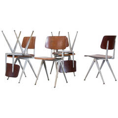 Set of 12 Prouve or Friso Kramer Style Plywood Industrial Chairs