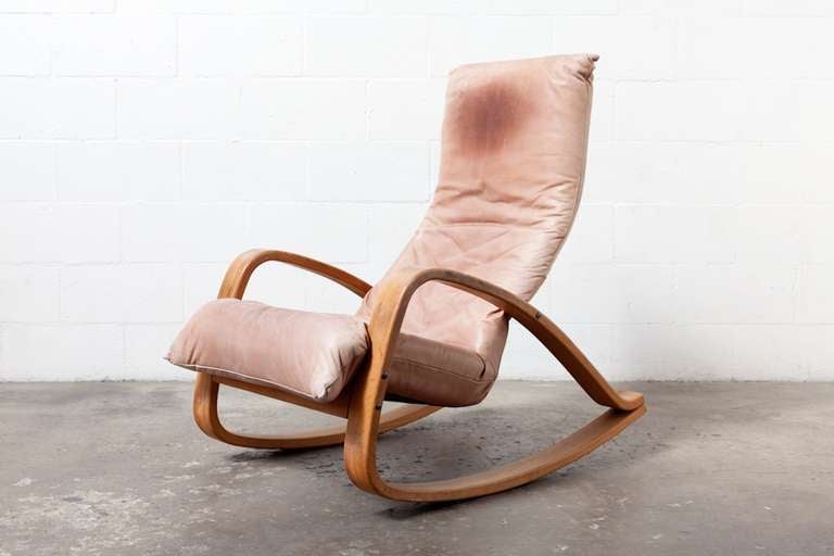 Mid-Century Modern Gerard van den Berg Leather Rocking Chair