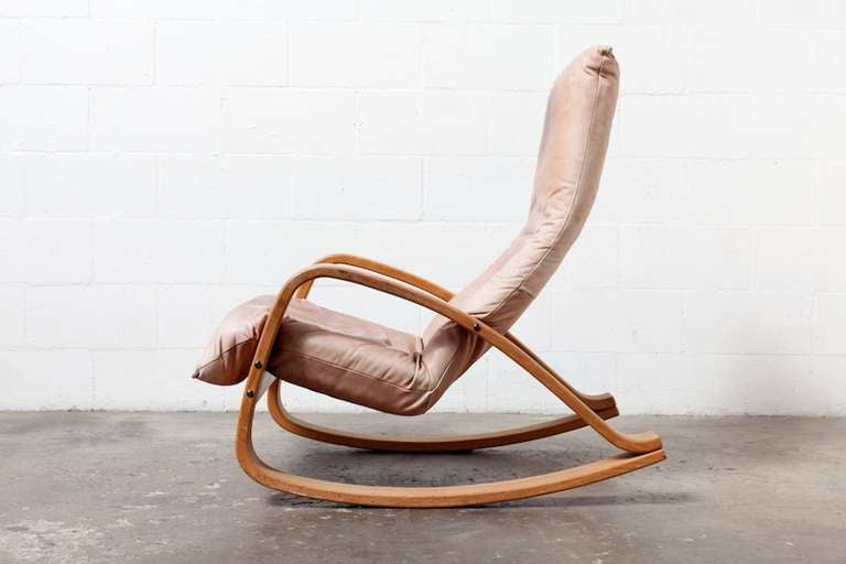 Natural Leather Upholstered Body with Crazy Cool Bent Wood Rocker Frame