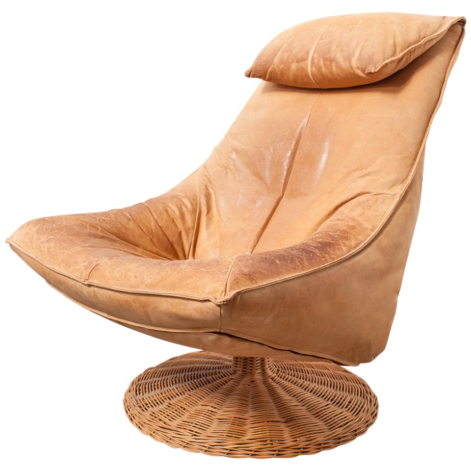 Gerard Van Den Berg Delantra Leather and Rattan Lounge Chair