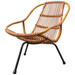 Vintage Mid-Century Modern Bamboo Tripod Lounge Chair