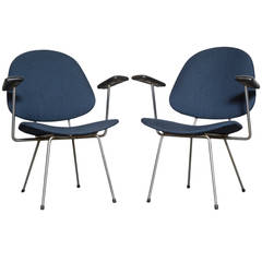Pair of Kembo Style Armchairs with Grey Metal Frame