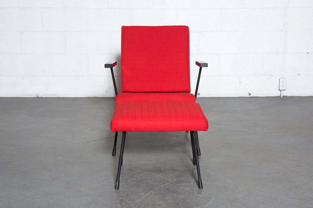 Wim Rietveld No.9 Lounge Chair and Matching Ottoman for Gispen in Red